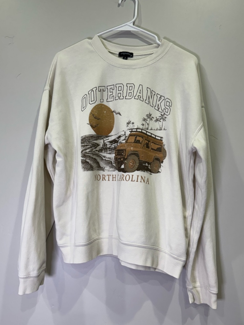 Outerbanks North Carolina Cream Graphic Crewneck Sweatshirt
